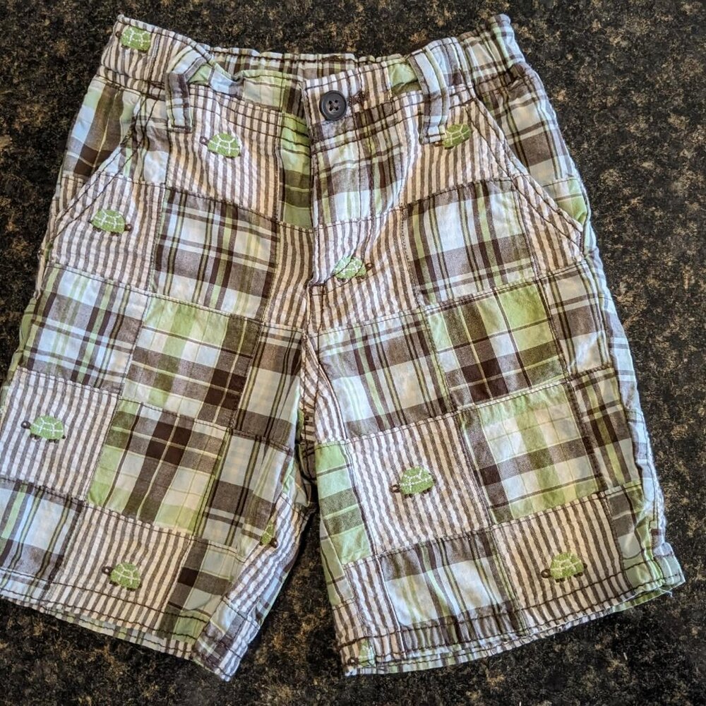 Vintage Gymboree Boy's Plaid for Spring Shorts Turtles Adjustable Waist - 2T
